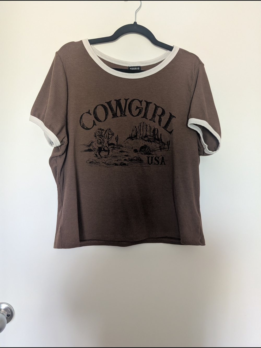 torrid Brown Ringer Tee with 'Cowgirl USA' Graphic